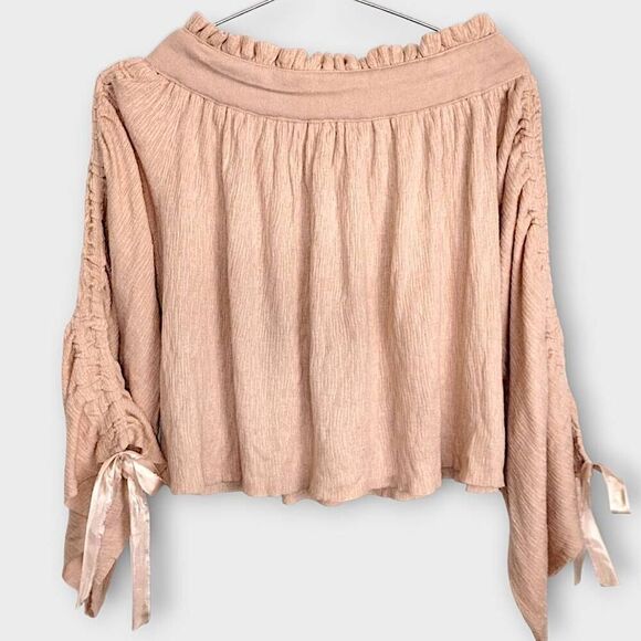 Free People Womens Top Sz S/P Peach Cropped Relaxed Swiftie Loose Boho Hippie Y2 - Picture 2 of 12